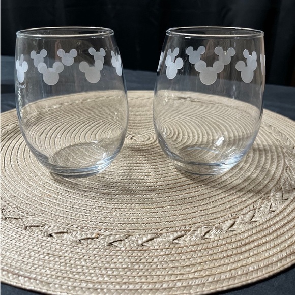 Disney Mouse Ears etched Stemless Wineglasses - Picture 1 of 5
